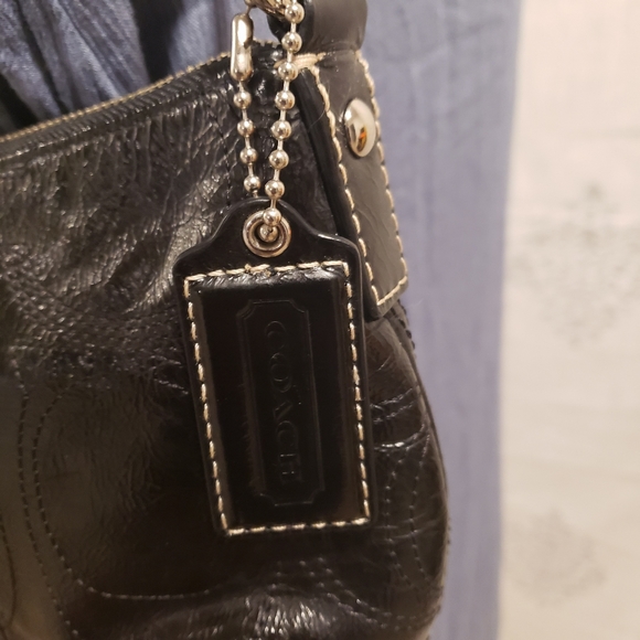 COACH SIGNATURE STRIPE PATENT LEATHER DEMI SWING Shoulder BAG Purse - Picture 5 of 8